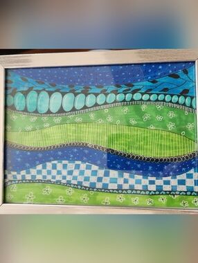 Abstract Blue and Green Wave Art Print W/ Frame by Kylee